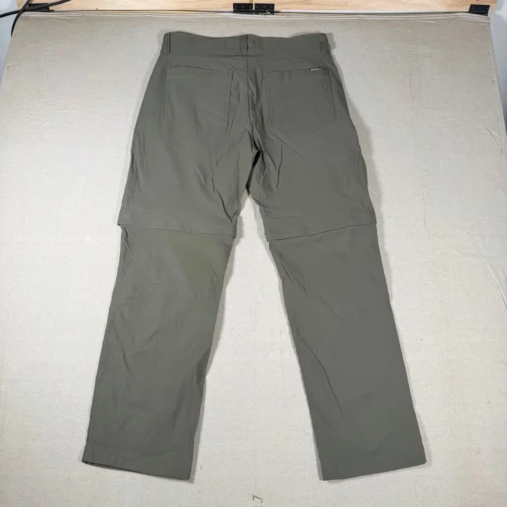 Eddie Bauer Pants Mens 34x30 Green Convertible Tech Zip-Off Hiking Nylon Stretch